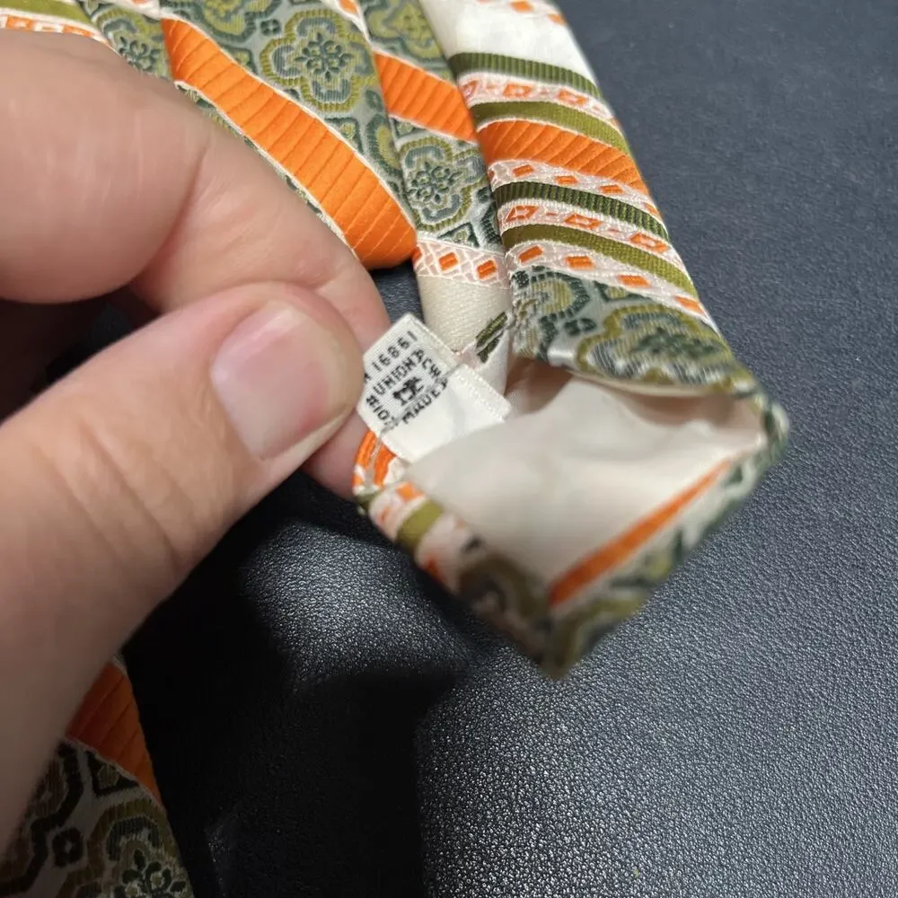 Vintage Cohen’s by DAMON Mens Necktie 1960s Orange Green White Textured, Texas